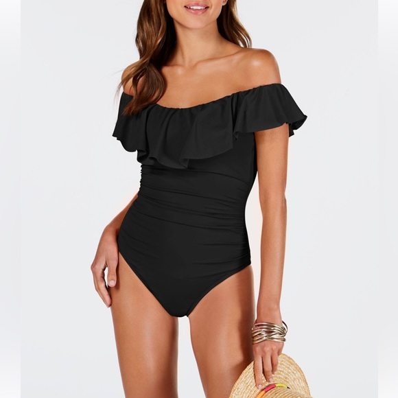 La Blanca Other - La Blanca Island Goddess Off the Shoulder Ruffle One Piece Swimsuit NWT